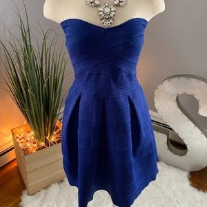 Express Blue Pleated Strapless Dress - Size M